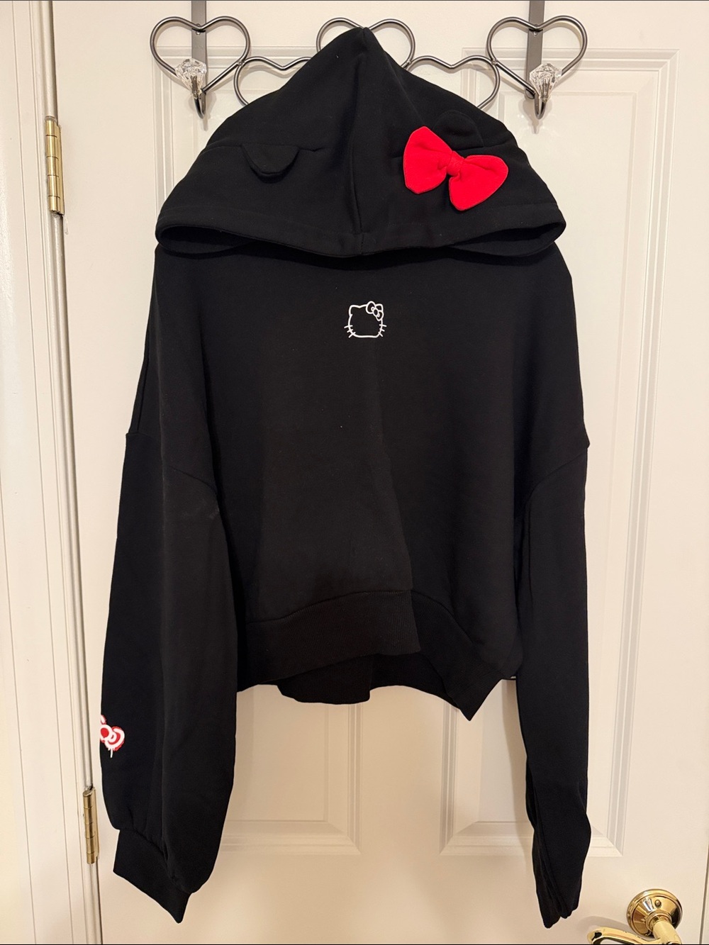 Forever 21 Black Cropped Hoodie with Hello Kitty Embroidery